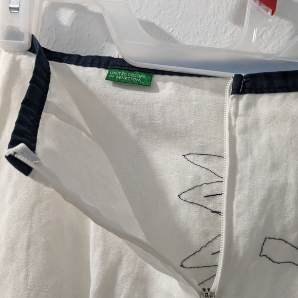 Women's White Benneton Linen A line Midi Skirt - Picture 4 of 5